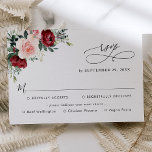 Simple Burgundy Blush Floral Greenery Meal Options RSVP Card<br><div class="desc">Designed to coordinate with our Romantic Blooms wedding collection,  this customisable RSVP card,  features watercolor burgundy and blush florals with greenery leaves and calligraphy script graphic text,  paired with a classy serif & modern sans font in black. Matching items available.</div>