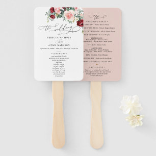 Simple Burgundy Blush Floral Wedding Ceremony Hand Fan