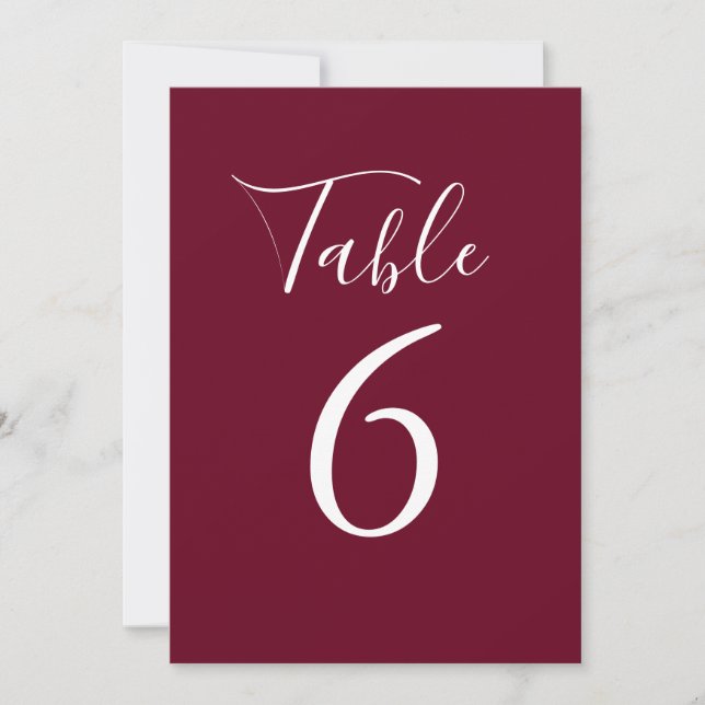 Simple Burgundy Chic Script Table Number (Front)