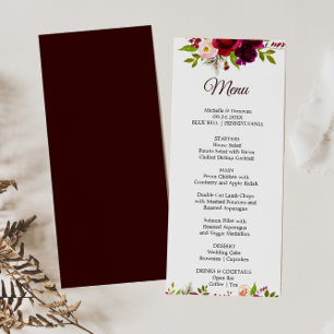 Simple Burgundy Floral Dinner Menu Card