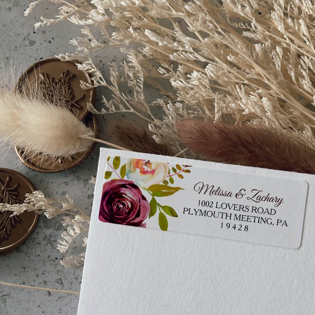 Simple Burgundy Floral Return Address Label (Creator Uploaded)