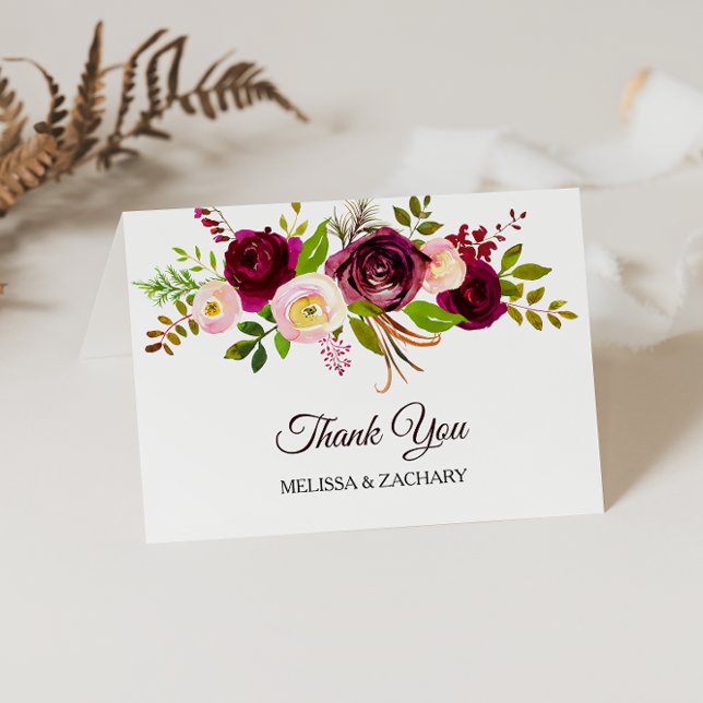 Simple Burgundy Floral Thank You Card (Creator Uploaded)