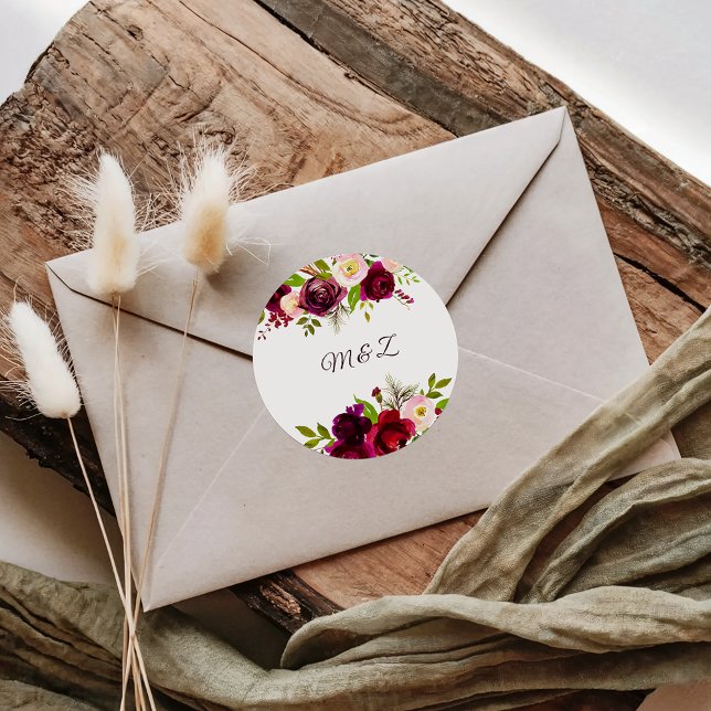 Simple Burgundy Floral Wedding Envelope Seals (Creator Uploaded)