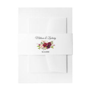 Simple Burgundy Floral Wedding Invitation Belly Band