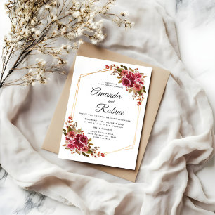 Simple Burgundy Flower Wedding Invitation