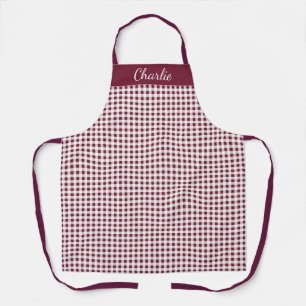 Simple Burgundy Gingham Personalized Apron