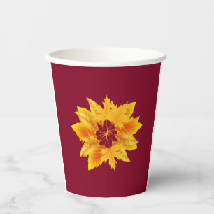 Simple Burgundy Gold Autumn Celebration Drink Paper Cups