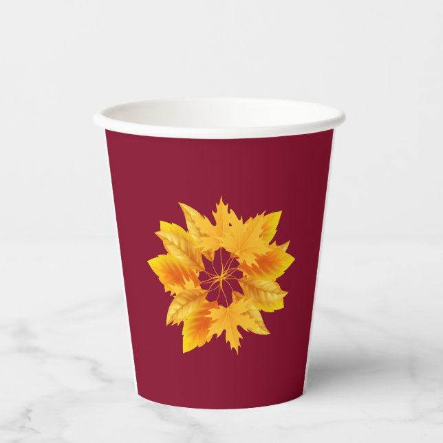 Simple Burgundy Gold Autumn Celebration Drink  Paper Cups (Front)