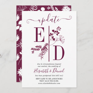 Simple Burgundy Initials Wedding Update Invitation