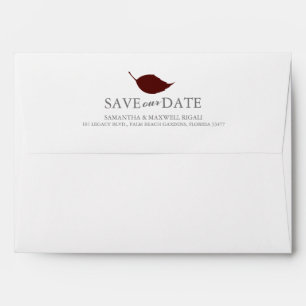 Simple Burgundy Leaves Return Address Wedding Envelope