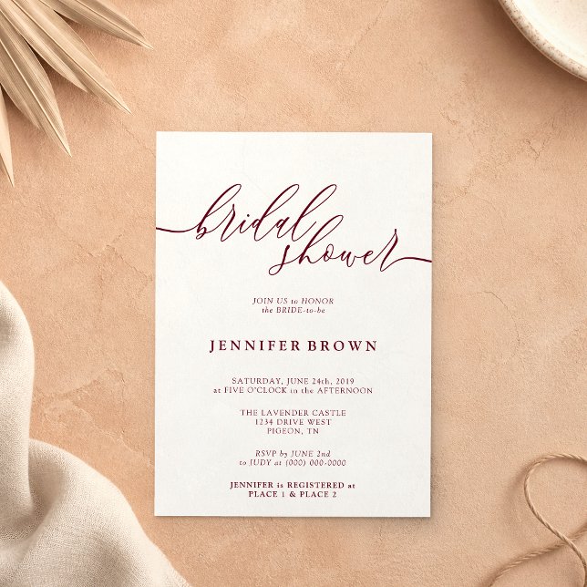 Simple Burgundy Minimal Bridal Shower Invitation (Creator Uploaded)