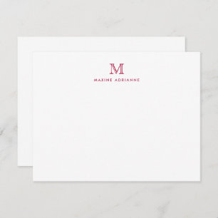 Simple Burgundy Modern Monogram Initial Note Card