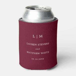 Simple Burgundy Monogram Elegant Wedding Can Cooler
