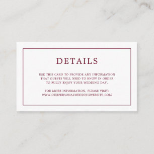 Simple Burgundy Monogram Elegant Wedding Enclosure Card