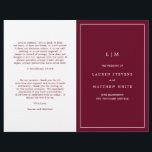 Simple Burgundy Monogram Elegant Wedding Program<br><div class="desc">Simple folded Wedding Program featuring a modern yet elegant design with your two initial monogram along with your details surrounded by a thin border on the front cover. The inside has your wedding party on the left side and your order of ceremony on the right side. All design elements are...</div>