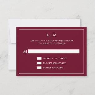 Simple Burgundy Monogram Elegant Wedding RSVP Card
