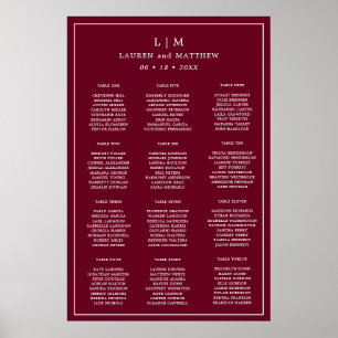 Simple Burgundy Monogram Wedding Seating Chart