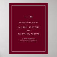 Simple Burgundy Monogram Wedding Welcome Sign