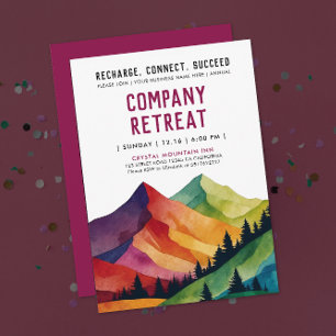 Simple Burgundy Mountain Retreat Forest Watercolor Invitation