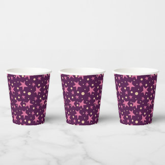 Simple Burgundy Purple Pink Stars Space Girl Party Paper Cups