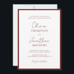 Simple Burgundy Red Border Script Wedding Invitation<br><div class="desc">Simple elegant script with classic typography wedding invitation bordered with plain square background.</div>
