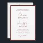 Simple Burgundy Red Border Script Wedding Invitation<br><div class="desc">Simple elegant script with classic typography wedding invitation bordered with plain square background.</div>