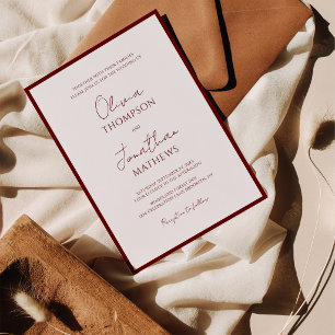 Simple Burgundy Red Border Script Wedding Invitation