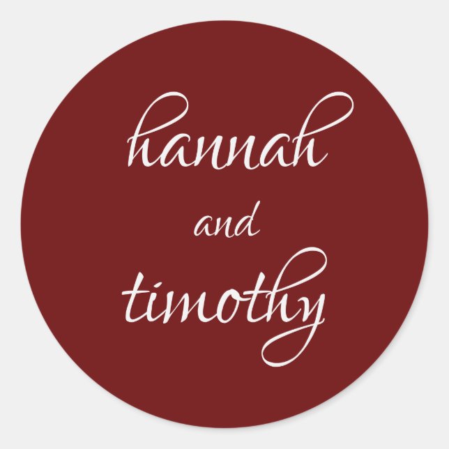 Simple Burgundy Red Bride and Groom Wedding Classic Round Sticker (Front)