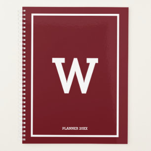 Simple Burgundy Red Initial Monogram Monthly Planner