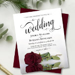Simple Burgundy Rose BUDGET Wedding Invitation<br><div class="desc">This simple yet beautiful budget wedding invitation features an elegant design with a single long-stemmed burgundy,  maroon,  or wine-red coloured rose and elegant script calligraphy. The affordable low price makes this invite the perfect choice for elegance style and grace without breaking the bank.</div>