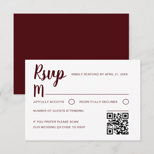 Simple Burgundy RSVP Wedding  Card (Front/Back)