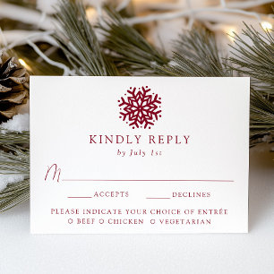 Simple Burgundy Snowflake Meal Choice Wedding RSVP Card
