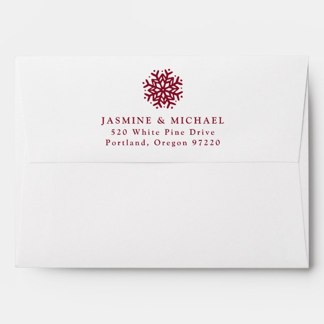 Simple Burgundy Snowflake Wedding Return Address Envelope (Back (Top Flap))