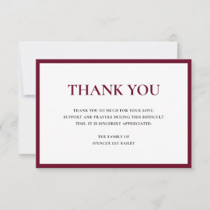 Simple Burgundy Traditional Sympathy Funeral Thank You Card
