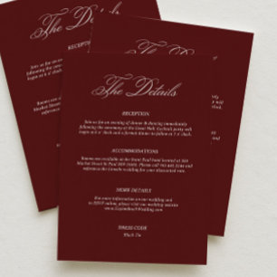 Simple Burgundy Wedding Details Enclosure Card
