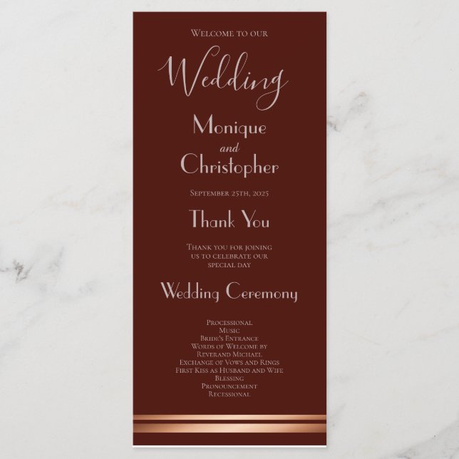 Simple Burgundy Wedding Program Programme (Front)