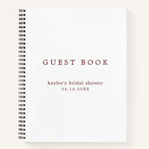 Simple Burgundy White Bridal Shower Guest Book
