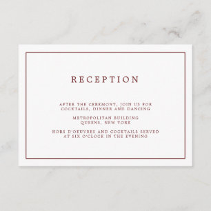 Simple Burgundy White Minimalist Wedding Reception Enclosure Card