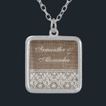 Simple Burlap and Lace Silver Plated Necklace<br><div class="desc">Simple burlap and lace theme is great for a rustic,  outdoor or country wedding.  Textural,  rough-look image of burlap contrasts the soft elegant delicate lace.   Copyright © www.CustomInvitesOnline.com</div>