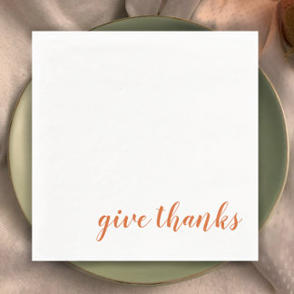 Simple Burnt Orange Give Thanks Thanksgiving Napkin