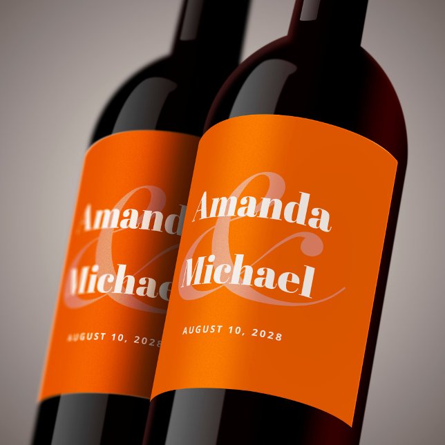 Simple Burnt Orange Modern Minimalist Wedding Wine Label (Creator Uploaded)