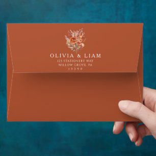 Simple Burnt Orange Terracotta Florals Wedding Envelope