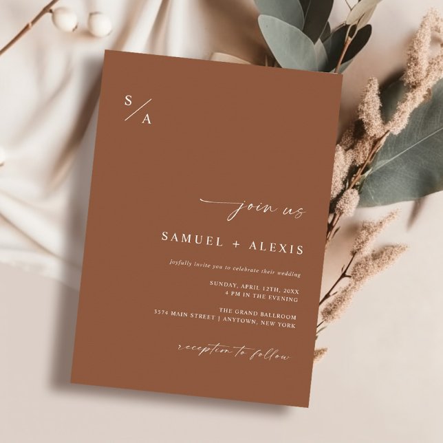 Simple Burnt Orange Terracotta Minimalist Wedding Invitation (Creator Uploaded)