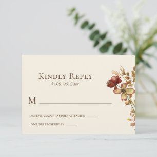 Simple Burnt Orange Wildflowers Floral Wedding RSVP Card