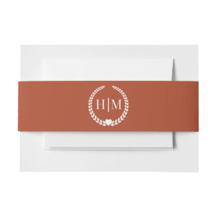 Simple Burnt Terracotta Orange Monogram Invitation Belly Band