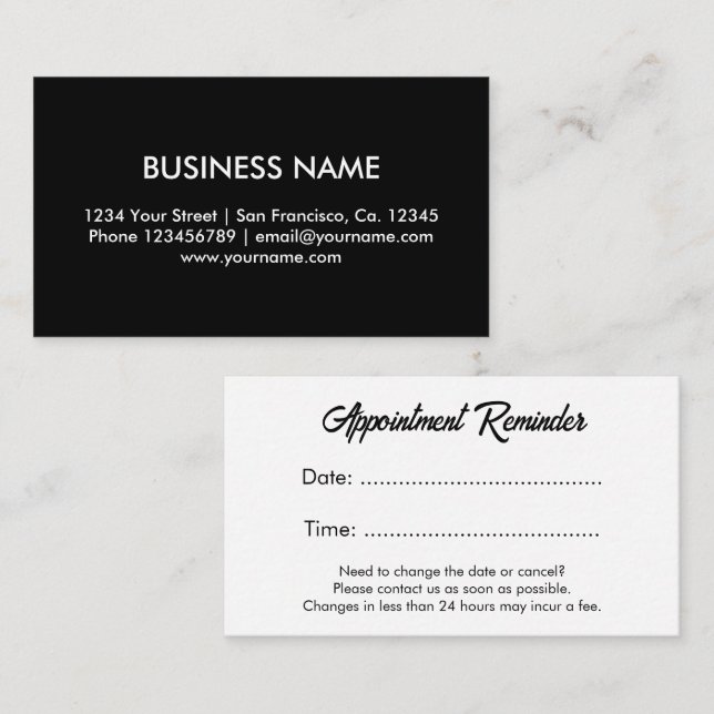 Simple business appointment reminder card template (Front/Back)