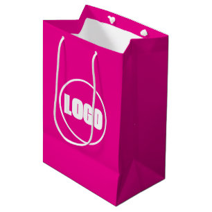 Simple Business Brand Sponsor Pink with White Logo Medium Gift Bag