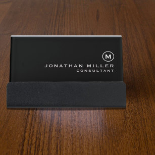 Simple Business Card Holder Black White Monogram