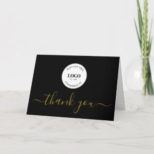 Simple Business Company logo Social Gold Black Thank You Card