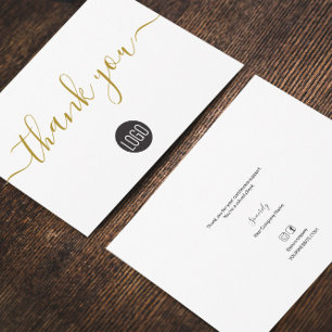 Simple Business Company logo Social Gold Black   Thank You Card